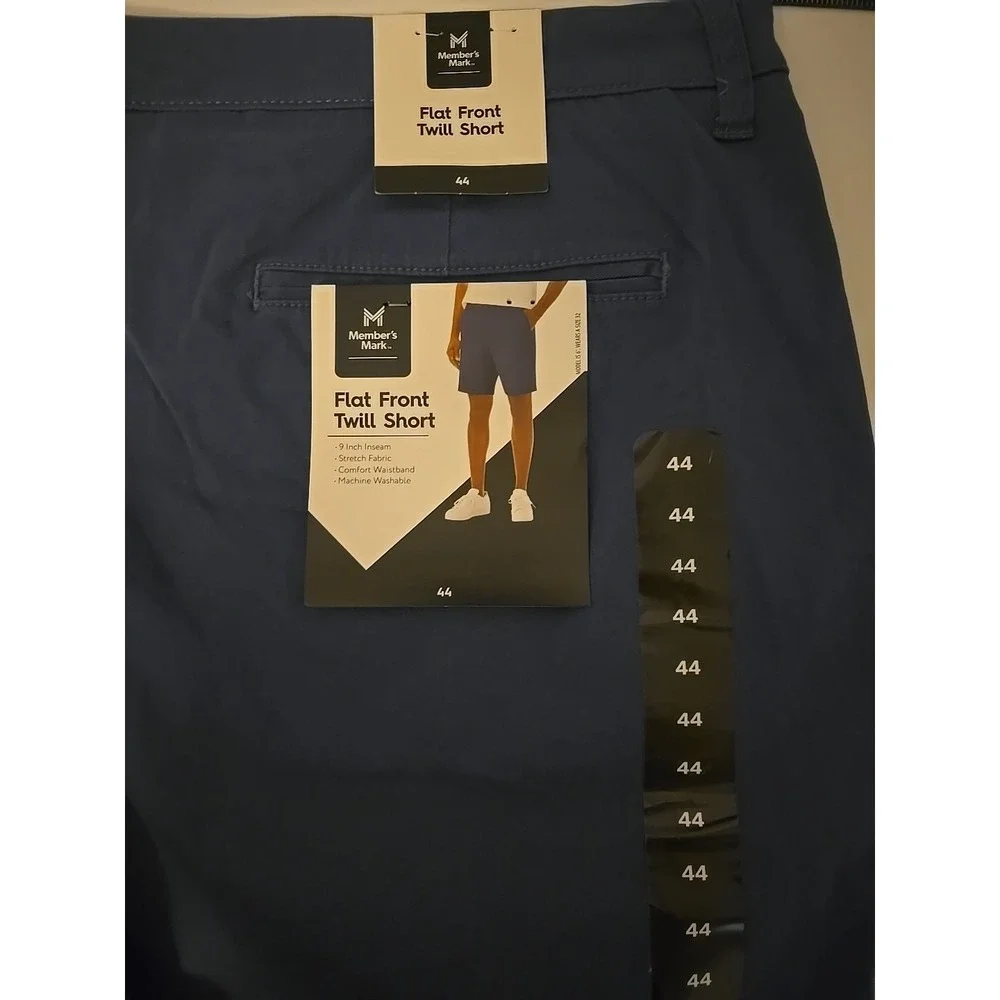 Member's Mark Men's Flat Front 9 Inch Inseam Twill Shorts Blue  Size 44 NWT New